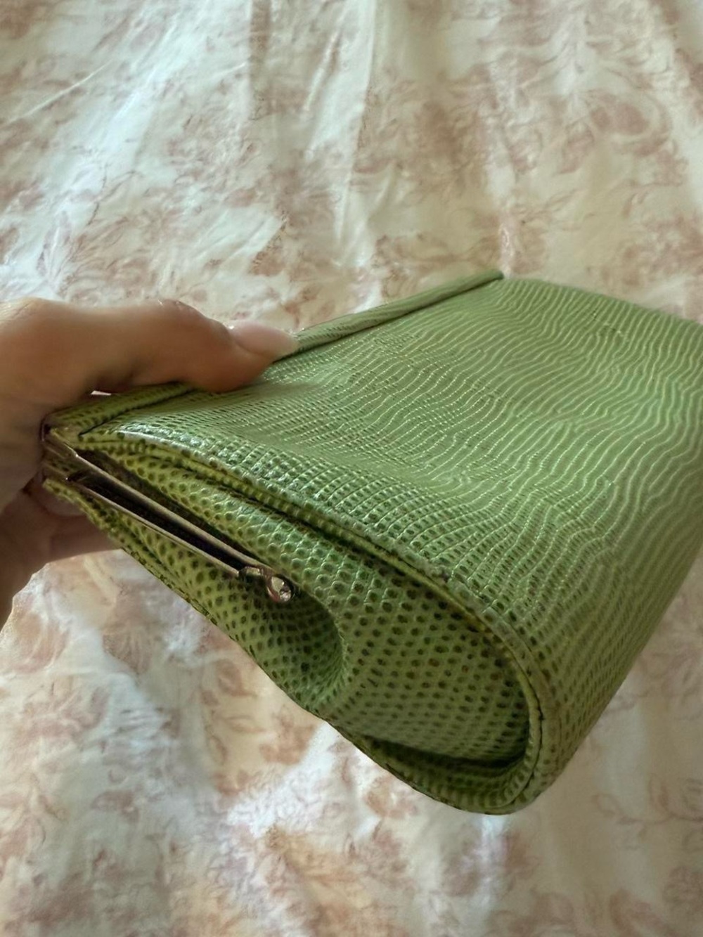 Green Textured Clutch Bag – Women's Evening Handbag - Picture 2 of 3
